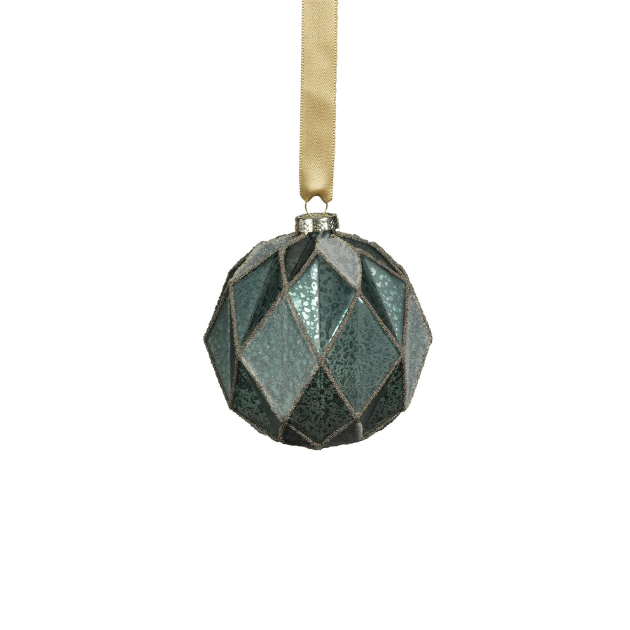 Lattice Glass Ball Ornament - Blue and Gold 